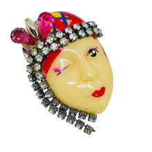 Load image into Gallery viewer, Vintage 80's flapper art deco style ladies face designer pin brooch
