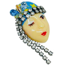 Load image into Gallery viewer, Vintage 80's flapper art deco style ladies face designer pin brooch
