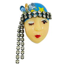 Load image into Gallery viewer, Vintage 80's flapper art deco style ladies face designer pin brooch
