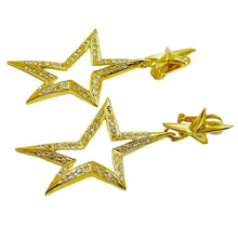Load image into Gallery viewer, Vintage 80’s gold stars rhinestone designer dangle clip on earrings
