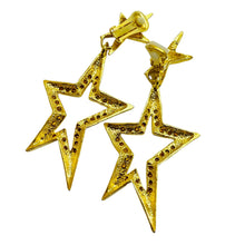 Load image into Gallery viewer, Vintage 80’s gold stars rhinestone designer dangle clip on earrings
