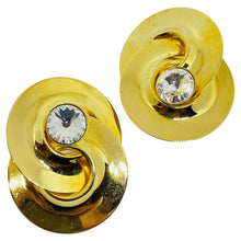 Load image into Gallery viewer, Vintage 80’s gold tone rhinestone massive designer clip on earrings

