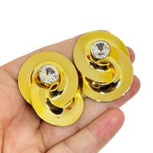 Load image into Gallery viewer, Vintage 80’s gold tone rhinestone massive designer clip on earrings
