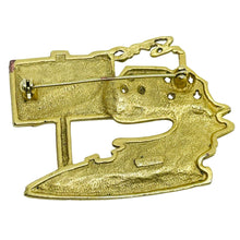 Load image into Gallery viewer, Vintage AJC signed matte gold tone real estate for sale sold designer brooch
