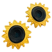 Load image into Gallery viewer, Vintage ANNE KLEIN gold blue glass designer runway clip on earrings
