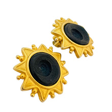 Load image into Gallery viewer, Vintage ANNE KLEIN gold blue glass designer runway clip on earrings

