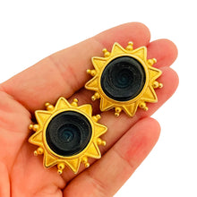 Load image into Gallery viewer, Vintage ANNE KLEIN gold blue glass designer runway clip on earrings
