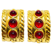 Load image into Gallery viewer, Vintage ANNE KLEIN gold red glass clip on earrings
