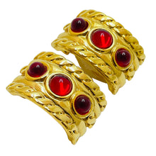 Load image into Gallery viewer, Vintage ANNE KLEIN gold red glass clip on earrings
