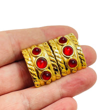 Load image into Gallery viewer, Vintage ANNE KLEIN gold red glass clip on earrings
