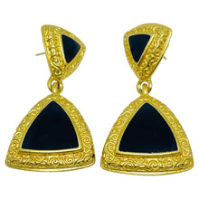 Load image into Gallery viewer, Vintage ANNE KLEIN signed gold enamel designer dangle earrings
