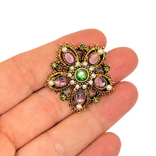 Load image into Gallery viewer, Vintage ART signed gold pink green glass pearl designer brooch
