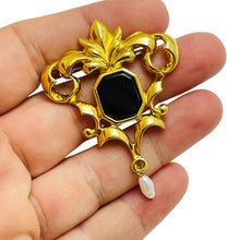 Load image into Gallery viewer, Vintage AVON gold tone enamel faux pearl designer brooch
