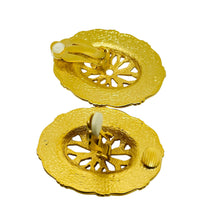Load image into Gallery viewer, Vintage AVON matte gold tone enamel designer clip on earrings
