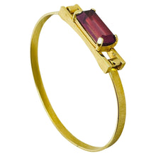 Load image into Gallery viewer, Vintage AVON signed gold tone amethyst glass bangle bracelet
