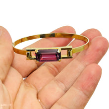 Load image into Gallery viewer, Vintage AVON signed gold tone amethyst glass bangle bracelet

