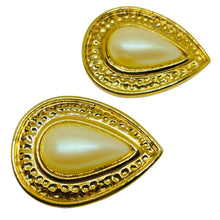 Load image into Gallery viewer, Vintage AVON signed gold tone faux pearl designer clip on earrings
