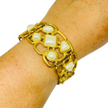 Load image into Gallery viewer, Vintage AVON signed gold tone faux pearls massive designer chain bracelet
