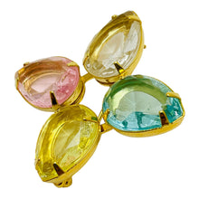 Load image into Gallery viewer, Vintage AVON signed gold tone glass designer brooch
