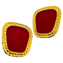 Load image into Gallery viewer, Vintage AVON signed gold tone red enamel designer clip on earrings
