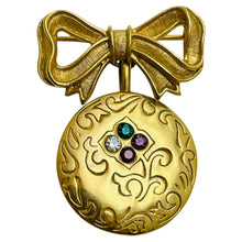 Load image into Gallery viewer, Vintage AVON signed gold tone rhinestone dangle brooch
