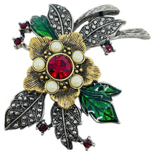 Load image into Gallery viewer, Vintage AVON signed silver gold tone pearls rhinestones flower designer brooch
