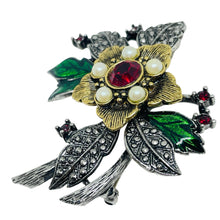 Load image into Gallery viewer, Vintage AVON signed silver gold tone pearls rhinestones flower designer brooch
