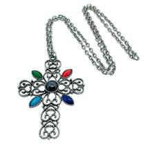 Load image into Gallery viewer, Vintage AVON signed silver tone chain cross pendant designer necklace
