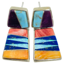 Load image into Gallery viewer, Vintage CALVIN BEGAY signed sterling silver 925 multi gemstone inlay earrings
