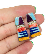 Load image into Gallery viewer, Vintage CALVIN BEGAY signed sterling silver 925 multi gemstone inlay earrings
