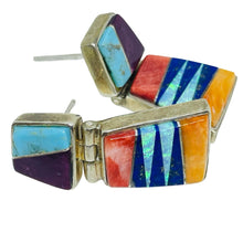 Load image into Gallery viewer, Vintage CALVIN BEGAY signed sterling silver 925 multi gemstone inlay earrings
