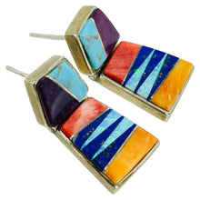Load image into Gallery viewer, Vintage CALVIN BEGAY signed sterling silver 925 multi gemstone inlay earrings
