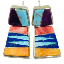 Load image into Gallery viewer, Vintage CALVIN BEGAY signed sterling silver 925 multi gemstone inlay earrings
