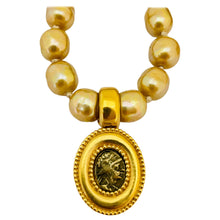 Load image into Gallery viewer, Vintage CAROLEE gold glass pearls Etruscan coin designer runway necklace
