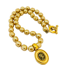 Load image into Gallery viewer, Vintage CAROLEE gold glass pearls Etruscan coin designer runway necklace

