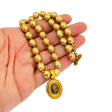 Load image into Gallery viewer, Vintage CAROLEE gold glass pearls Etruscan coin designer runway necklace
