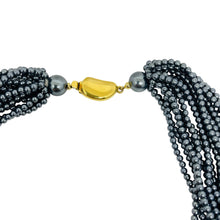 Load image into Gallery viewer, Vintage CAROLEE gold tone grey faux pearl multi strand beaded designer necklace
