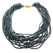 Load image into Gallery viewer, Vintage CAROLEE gold tone grey faux pearl multi strand beaded designer necklace
