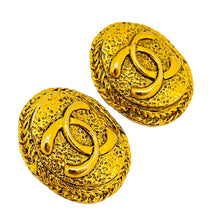 Load image into Gallery viewer, Vintage CHANEL gold CC logo designer runway clip on earrings
