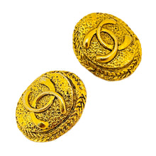 Load image into Gallery viewer, Vintage CHANEL gold CC logo designer runway clip on earrings

