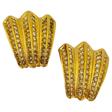 Load image into Gallery viewer, Vintage CHRISTIAN DIOR gold crystal designer runway clip on earrings
