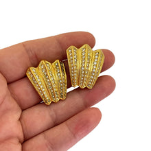 Load image into Gallery viewer, Vintage CHRISTIAN DIOR gold crystal designer runway clip on earrings
