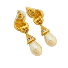 Load image into Gallery viewer, Vintage CHRISTIAN DIOR gold crystal pearl dangl designer runway couture earrings
