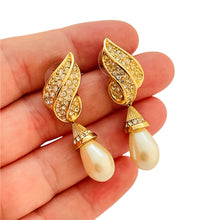 Load image into Gallery viewer, Vintage CHRISTIAN DIOR gold crystal pearl dangl designer runway couture earrings
