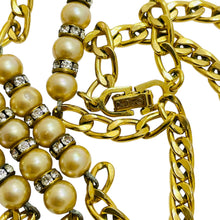 Load image into Gallery viewer, Vintage CHRISTIAN DIOR gold plated chain crystals faux pearl runway necklace
