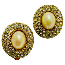 Load image into Gallery viewer, Vintage CHRISTIAN DIOR gold plated crystal pearls designer runway clip earrings
