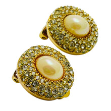 Load image into Gallery viewer, Vintage CHRISTIAN DIOR gold plated crystal pearls designer runway clip earrings
