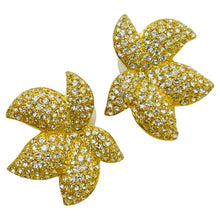 Load image into Gallery viewer, Vintage CHRISTIAN DIOR gold plated crystals flower designer runway earrings
