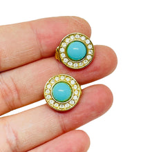 Load image into Gallery viewer, Vintage CHRISTIAN DIOR gold plated turquoise crystal designer clip on earrings
