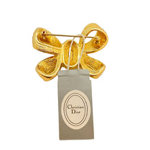 Load image into Gallery viewer, Vintage CHRISTIAN DIOR signed gold crystals designer runway bow brooch w tag
